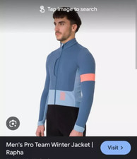 USED POWDER BLUE RAPHA PRO TEAM WINTER CYCLING JACKET LARGE 👌🏽 COND!