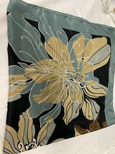 VTG TIE RACK SCARF 60-70'S LARGE FLORAL GRAY-BLUE BLACK TAN ITALY