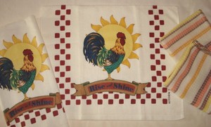 2 Set of Rise N Shine Rooster Woven Cotton Country Kitchen Towel 2 Set of Rise N Shine Rooster Woven Cotton Country Kitchen Towel