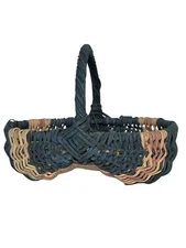 Vintage Small Harvest Butt Buttocks Melon Basket Wood Splint God's Eye 7 x 5