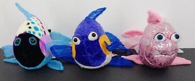 Lot Of 3 Webkinz Lil Kinz Polka Back Fish Purple Goldfish Pink Glitter Fish Ganz