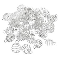 Spiral Bead Cages Pendant, 50Pcs 8x9mm Spring Stone Holder Silver White