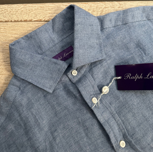 Ralph Lauren Purple Label Brushed Linen Twill Shirt L Blue 100% Linen L/S $595 - Picture 13 of 20