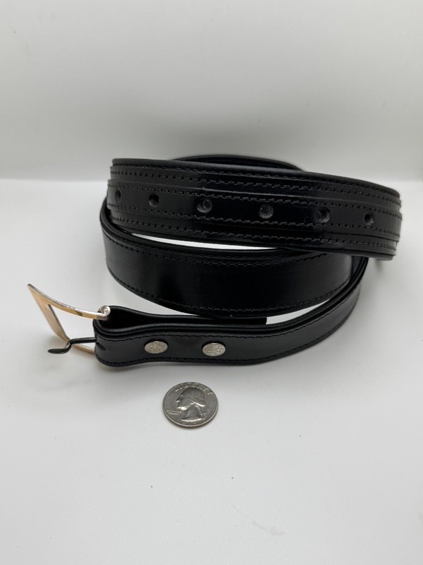Black, Leather, 14k Yellow Gold & 925 Silver Belt Complete with Buckle