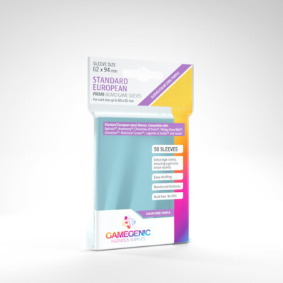 GameGenic Prime Board Game Card Sleeves: Standard European - Purple Label, 50/pk