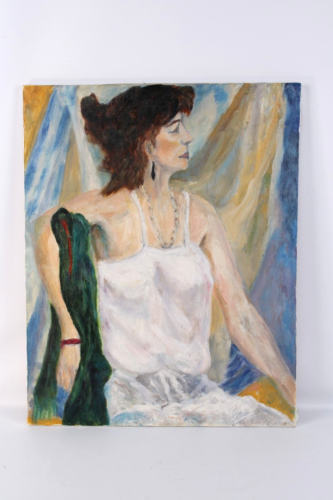 Mid Century Lady Portrait Female Oil Painting On Canvas Unsigned