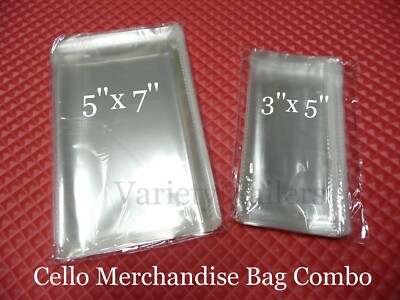 200 Reclosable Cello Merchandise Bag Combo 5x7 & 3x5 Self-Sealing 1.5 Mil Bags