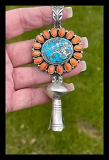 NAVAJO ~SS ~4 1/4 IN LONG~ KINGMAN TURQ~ORANGE SPINY ~PENDANT~GERALDINE JAMES