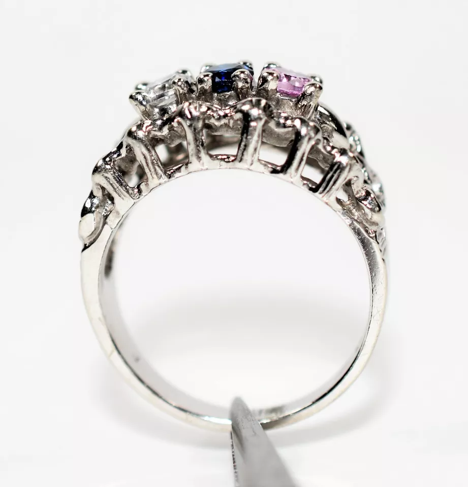 Anillo Topacio Natural y Zafiro Oro Blanco Sólido 10K .60tcw Anillo Madre Patrimonio Foto 3 de 4