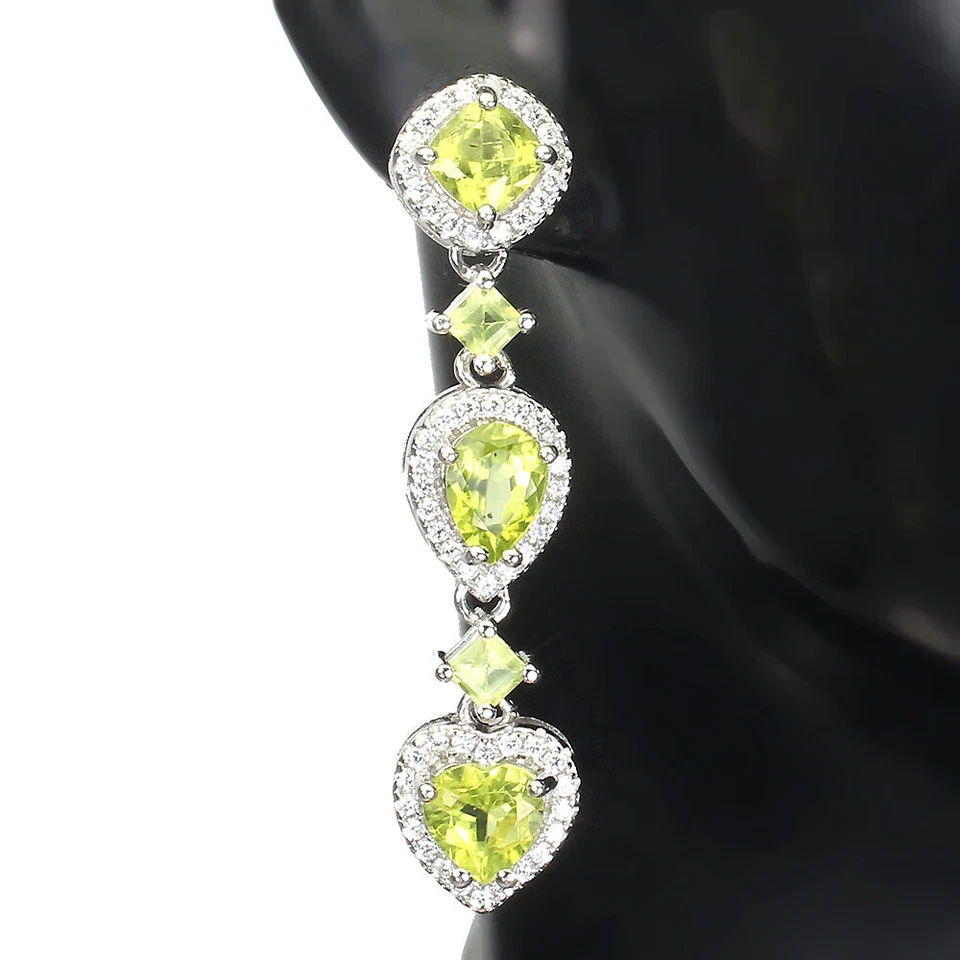 925 Sterling Silver Earrings Heart Peridot 7x5mm Natural Gemstone Jewelry - Image 2 of 4