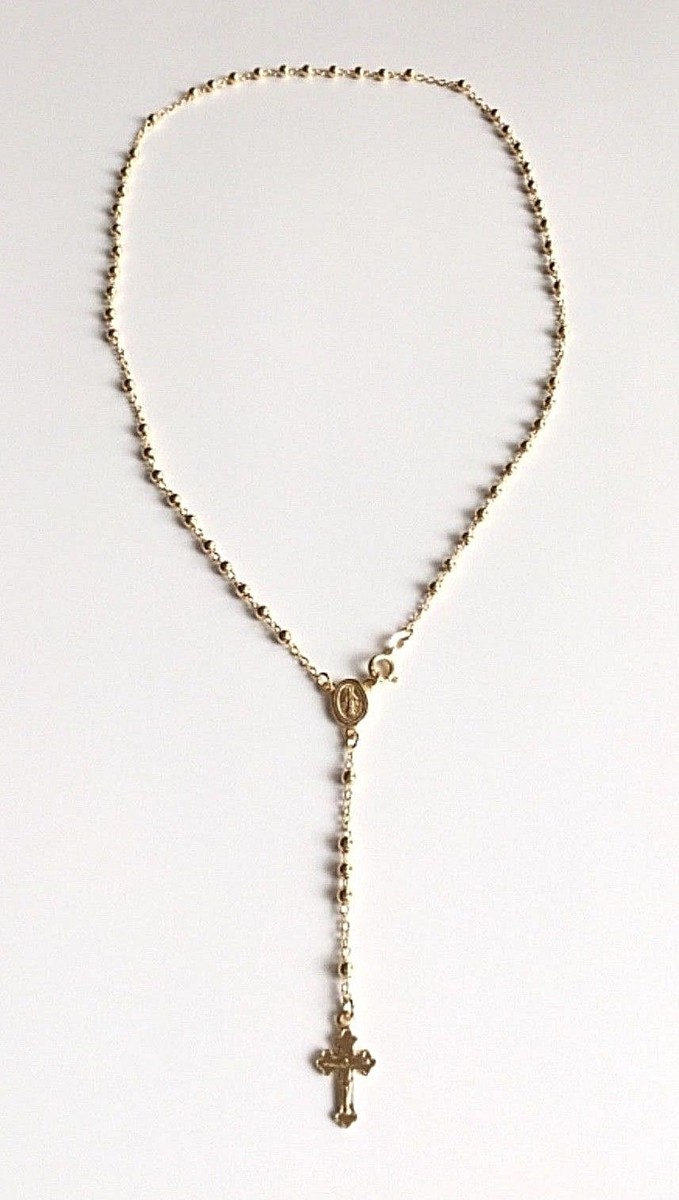 LUXURYGOLD 18k Gold Over Solid 925 Sterling Silver Italian Rosary 24" Long 3mm-Beads/Rosario De Plata Con 18k Bano De Oro 24" Largo - Foto 10