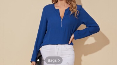 Women s Blue Half Zipper Formal Top Size XS