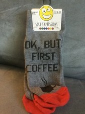 SOCK EXPRESSIONS 1 PAIR LADIES LOW CUT SOCKS FITS 4-10 OK, BUT FIRST COFFEE GRAY