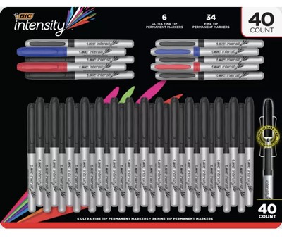 BIC Intensity Permanent Marker, Ultra Fine and Fine Tip, Assorted Colors 40 ct