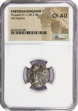 c. 38-2 BC Parthian Kingdom Phraates IV AR Drachm Silver NGC Ancients Choice AU