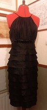 ADRIANNA PAPELL black tiered shutter pleat bead embellished dress size 8 VGC+