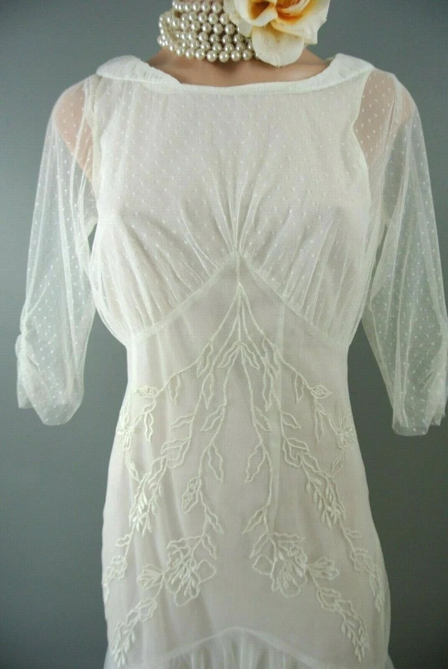 Vestido de novia de cóctel Nataya S marfil inspirado vintage Gatsby hasta la rodilla #AL429 Foto 4 de 4