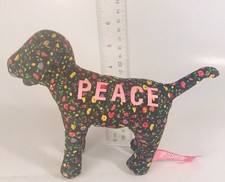 Victoria Secret Pink Peace Dog Plush Floral Flowers Stuffed Black Multi Color