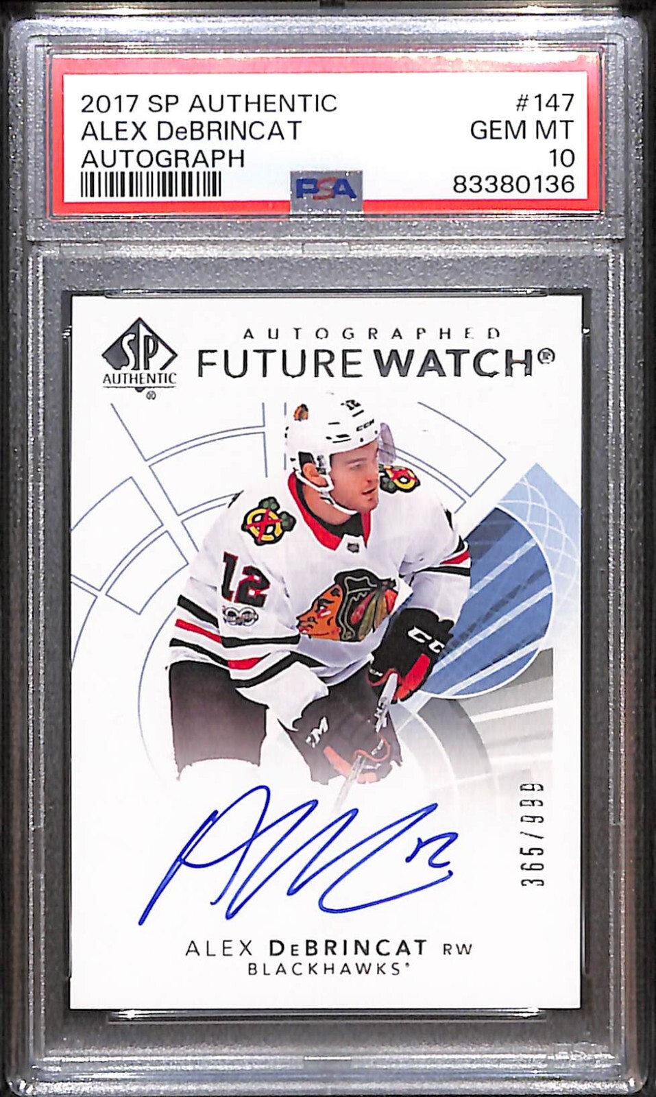 2017-18 SP Authentic Future Watch Auto #147 Alex DeBrincat /999 PSA 10 Rookie