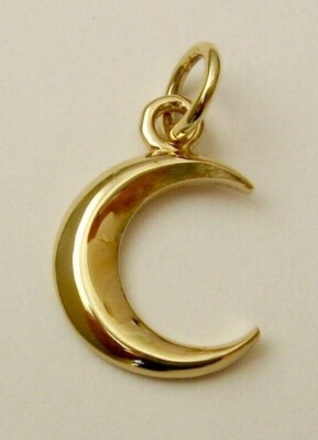 GENUINE SOLID 9K  9ct Yellow GOLD MOON CRESCENT CHARM PENDANT with JUMP RING