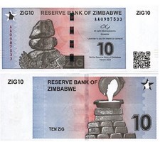 Zimbabwe, 10 ZiG, 2024, P-New, New Design, AA-Prefix UNC