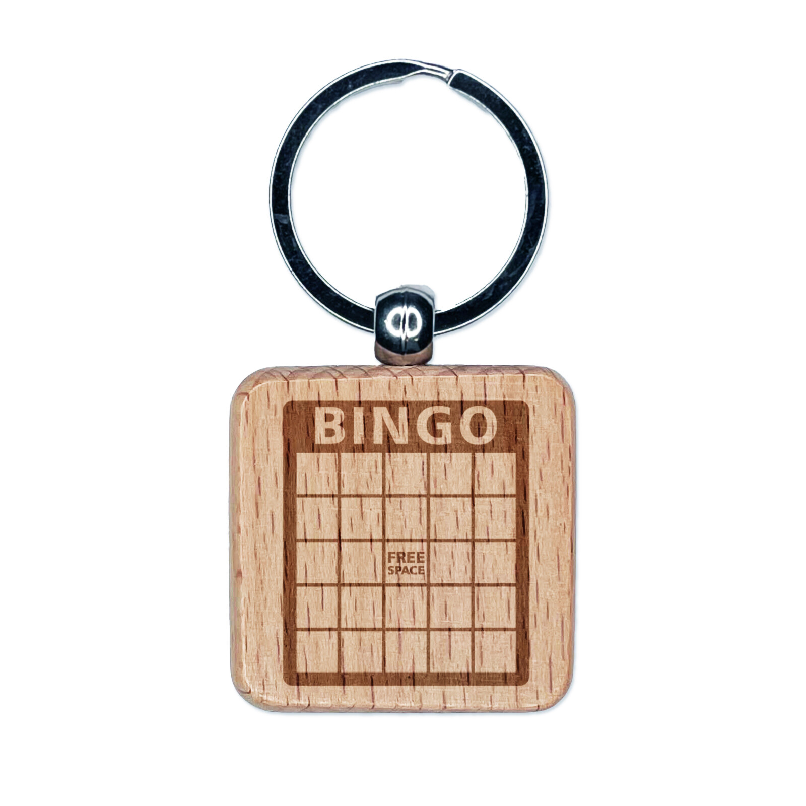 Blank Bingo Card Engraved Wood Square Keychain Tag Charm
