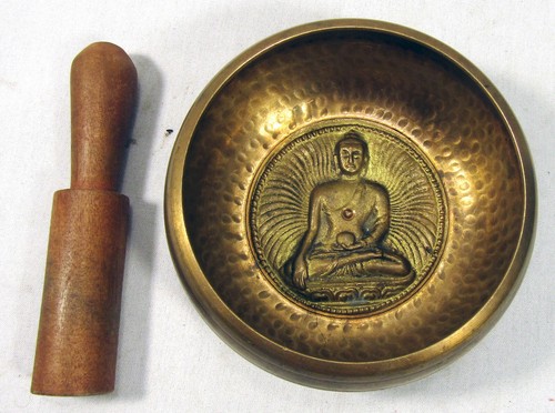 Tibetan Bronze Buddha Auspicious Ritual Himalayan Singing Bowl 1990s 12 x 5.5 cm - Picture 2 of 10