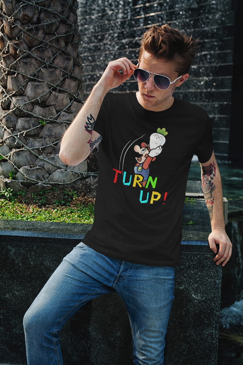 Super Mario Turn Up T-Shirt Unisex Cotton Adult Sizes Turnip Super Mario Turn Up T-Shirt Unisex Cotton Adult Sizes Turnip