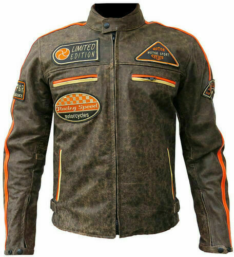 Blouson Moto Pour Homme En Cuir Stechmoto ST 1735 - Style Café Racer Vintage - Gris-vert, Protections CE, Neuf Avec étiquettes