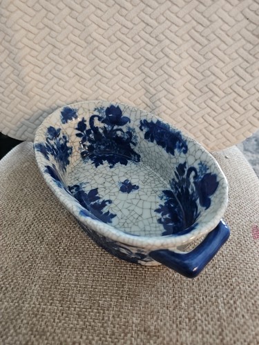 Bombay Company VINTAGE Blue & White Large 10” Oval Bowl /handles / Foot Bath - Picture 7 of 11