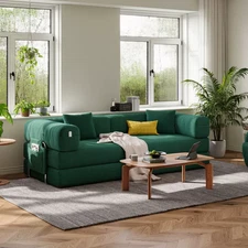 78.8" Modular Sectional Sofa Bed w/ Removable Covers, Convertible L-Shape -Green