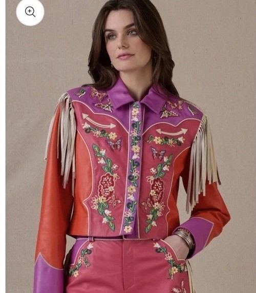 Double D ranch Leather butterfly  Jacket Beaded Embroidered RTL $1295 XL NWT