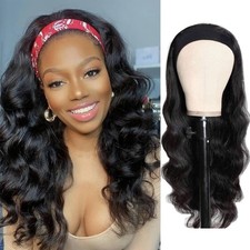 Ghaadd Headband Wig Human Hair Body Wave Wigs for 18 Inch, black