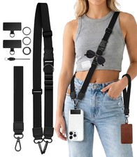 Black Phone Lanyard Crossbody Wrist Neck Strap Adjustable Women