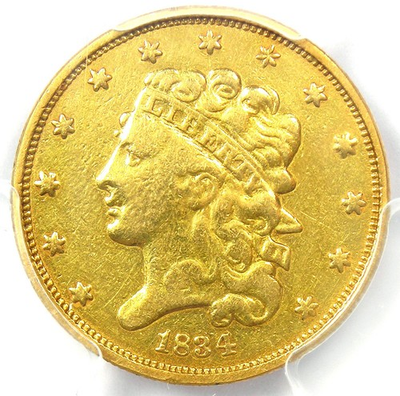 #ad 1834 Classic Gold Half Eagle $5 Coin Certified PCGS VF Details Rare $1495.00