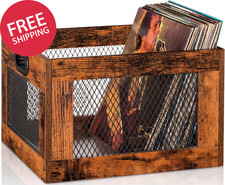 Wooden Vinyl Record Storage Crate Classic Cube LP Album Organizer Holder