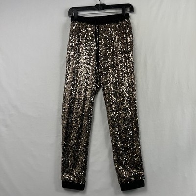 Forever 21 Jogger Pants Small Gold black Sequined Party Club Drawstring New