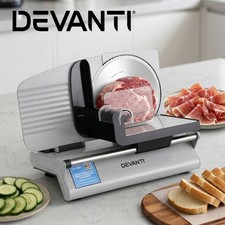 Devanti Meat Slicer Bread Vegetable, 200W Power 0-15mm Adjustable, Silver