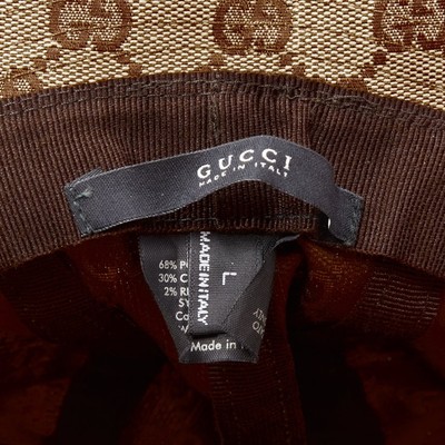 GUCCI Vintage brown GG monogram leather trim bucket hat L | eBay display picture 3