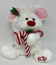 Vintage Fisher Price Christmas Puffalump Nylon Mouse Holding A Candy Cane