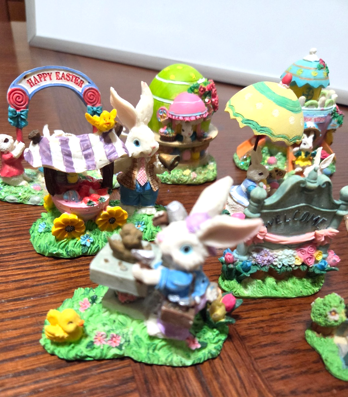 Easter Bunny Rabbit Village Lot 16 Pc Figurines Bridge Signs Spring ...