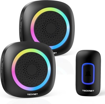 TECKNET Funk Türklingel mit 2 tragbaren Empfängern, RGB Licht Türklingel Akku