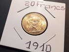 20 FRANCS  . OR  .  COQ  . 1910 . FDC  .