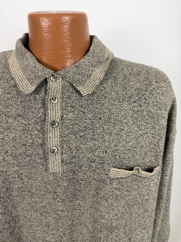 Polo vintage anni 90 uomo XL minimalista casual tasca erica beige seta cotone - Foto 2 di 18