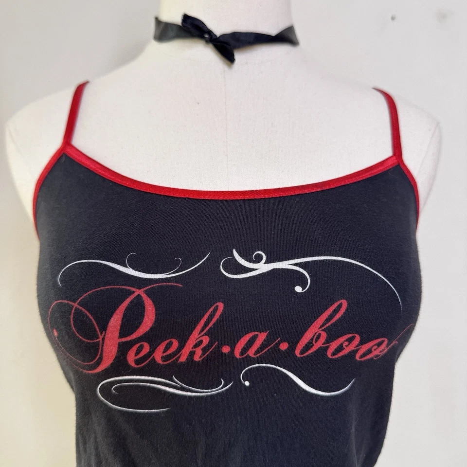 Camiseta sin mangas Y2K PEEKABOO negra roja cami bebé corte Mallgoth hada bruja gótica S Foto 2 de 4