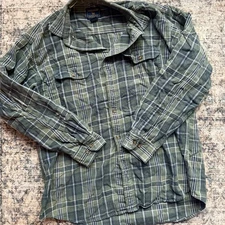 Woolrich Shirt Mens Large Olive Black Plaid Outdoor Camp Long Sleeve Button Up