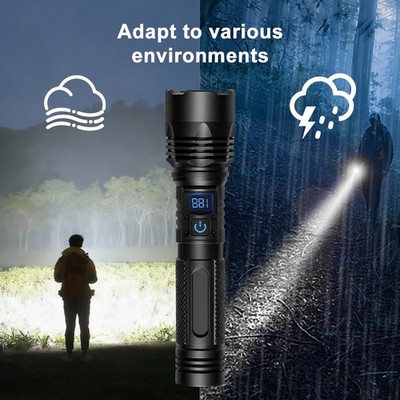 900000LM 2PCS LED Flashlight Zoom Torch W/Digital Display Type-c Flashlights