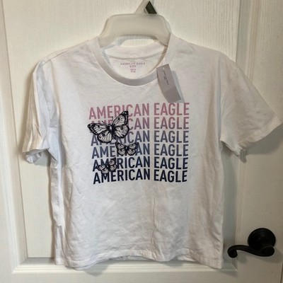 American Eagle Kids White Butterfly Graphic Tee Shirt Size 16 13-14Y NWT