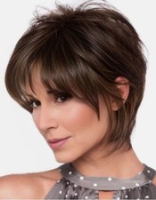 Short Layered Brown Mix Synthetic Hair Wigs Women Soft Natural Daily use