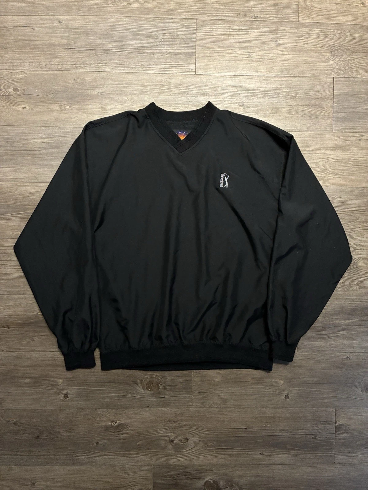 Vintage PGA Tour Medium Mens Golf Pullover Nylon Jacket Black Windbreaker 90s